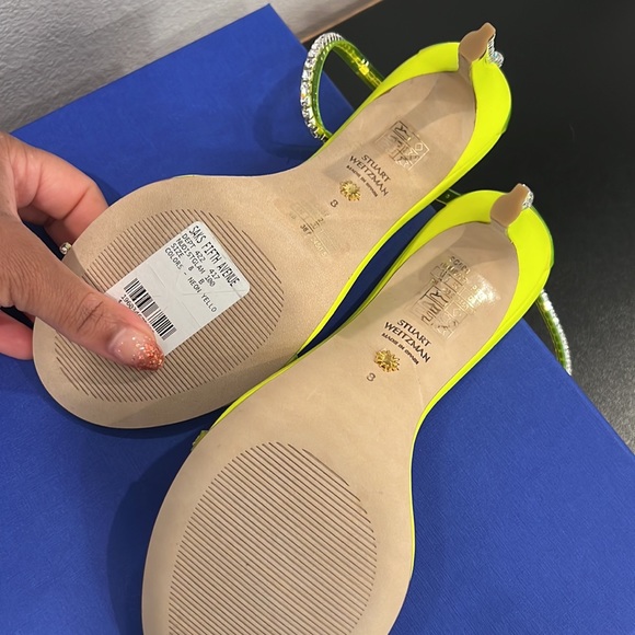 Neon Yellow Stuart Weizman Crystal Heels- NWT - Picture 5 of 8